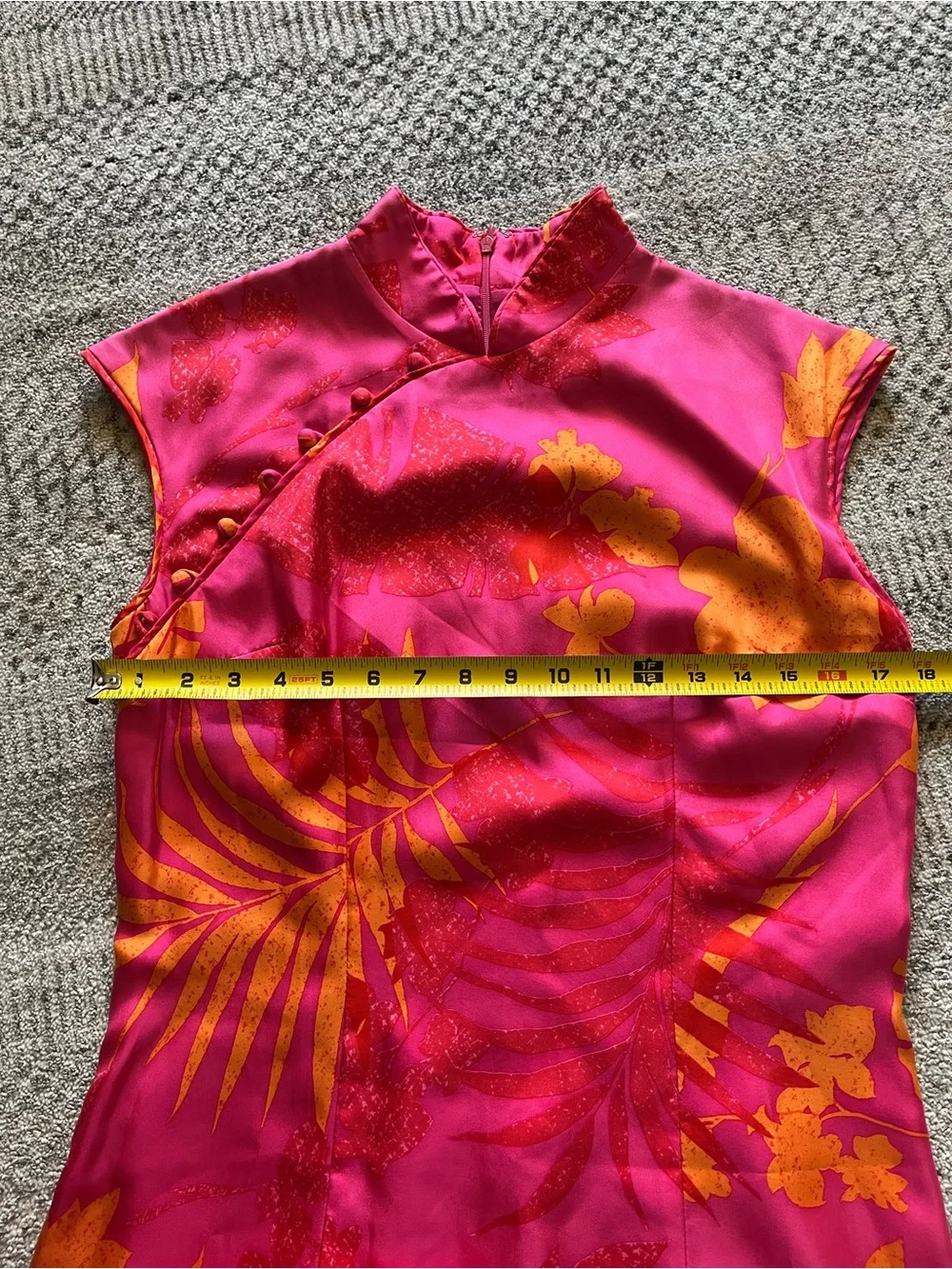 JS Collections vintage Pink and Orange Floral Mandarin-Collar silk Midi Dress